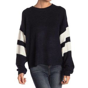 Navy Blue Varsity Stripe Style Oversized Knit Sweater John + Jenn